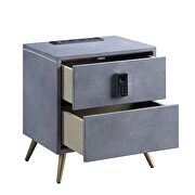 Gray top grain leather nightstand w/ usb plug charge by Acme additional picture 5