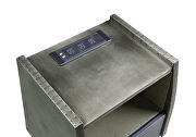 Gray top grain leather & aluminum nightstand w/ usb plug charge by Acme additional picture 2