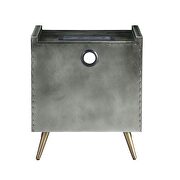 Gray top grain leather & aluminum nightstand w/ usb plug charge by Acme additional picture 5