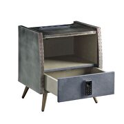 Gray top grain leather & aluminum nightstand w/ usb plug charge by Acme additional picture 6