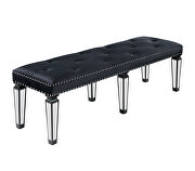 Black velvet upholstery & sliver finish legs bench by Acme additional picture 2