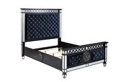 Black velvet upholstery headboard/ footboard and sliver finish king bed by Acme additional picture 2