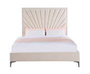 Beige velvet radial channel-tufted headboard queen bed by Acme additional picture 2