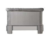 Gray velvet fully upholstered queen bed w/storage in side rails & footboard by Acme additional picture 12