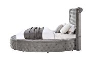Gray velvet fully upholstered king bed w/storage in side rails & footboard by Acme additional picture 11
