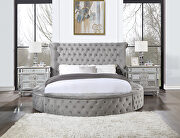 Gray velvet fully upholstered king bed w/storage in side rails & footboard by Acme additional picture 3