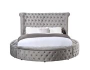 Gray velvet fully upholstered king bed w/storage in side rails & footboard by Acme additional picture 10
