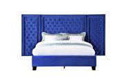 Blue velvet fully upholstery and crystal-like button tufting queen bed by Acme additional picture 3