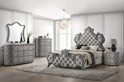 Gray velvet uphostery and black piping queen bed by Acme additional picture 2