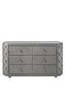 Gray velvet uphostery and black piping queen bed by Acme additional picture 11