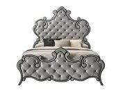 Gray velvet uphostery and black piping queen bed by Acme additional picture 17