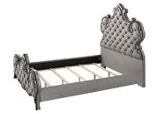 Gray velvet uphostery and black piping queen bed by Acme additional picture 19