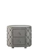 Gray velvet uphostery and black piping nightstand by Acme additional picture 2