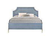 Light blue finish velvet upholstery/ nailhead trim headboard queen bed by Acme additional picture 18