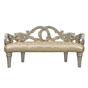 Champagne pu & gold finish scrolled floral bench by Acme additional picture 4