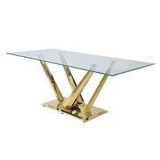 Tempered glass top and mirrored gold finish base dining table by Acme additional picture 4