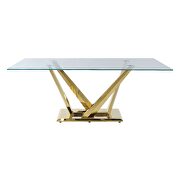 Tempered glass top and mirrored gold finish base dining table by Acme additional picture 5