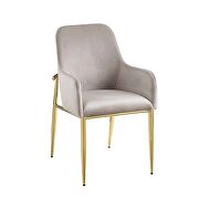 Gray velvet upholstery & mirrored gold finish base dining chair by Acme additional picture 2
