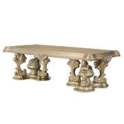 Gold finish fixed table top pedestal dining table by Acme additional picture 4