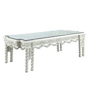 Antique white finish base and glass top fabulous floral design dining table by Acme additional picture 5