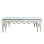 Antique white finish base and glass top fabulous floral design dining table by Acme additional picture 6