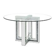 Tempered glass top round mirrored base dining table by Acme additional picture 3