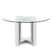 Tempered glass top round mirrored base dining table by Acme additional picture 4