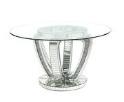 Tempered glass top mirrored base round dining table by Acme additional picture 9