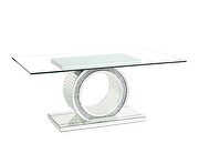 Tempered glass fixed top single pedestal rectangular dining table by Acme additional picture 3