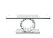 Tempered glass fixed top single pedestal rectangular dining table by Acme additional picture 4
