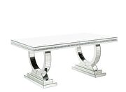 Mirrored and faux diamonds finish double pedestal base dining table by Acme additional picture 7