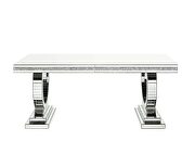 Mirrored and faux diamonds finish double pedestal base dining table by Acme additional picture 8