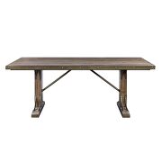 Weathered cherry finish fixed table top double pedestals dining table by Acme additional picture 5