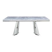 Gray marble top and stainless steel frame dining table by Acme additional picture 10