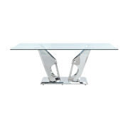 Tempered glass top and tainless steel double pedestal base dining table by Acme additional picture 3