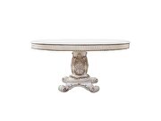 Antique pearl finish exclusive design pedestal dining table by Acme additional picture 3