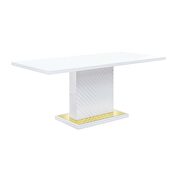 White high gloss finish textured vertical lined pedestal dining table by Acme additional picture 11