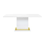 White high gloss finish textured vertical lined pedestal dining table by Acme additional picture 12