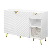 White high gloss finish textured vertical lined pedestal dining table by Acme additional picture 8