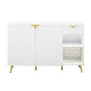 White high gloss finish textured vertical lined pedestal dining table by Acme additional picture 9