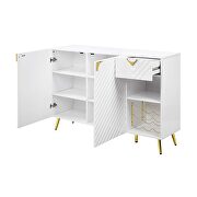 White high gloss finish textured vertical lined pedestal dining table by Acme additional picture 10