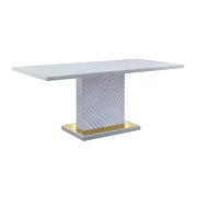 Gray high gloss finish textured vertical lined pedestal dining table by Acme additional picture 8