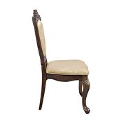 Golden chenille fabric and dark walnut finish scrolled legs dining chair by Acme additional picture 3