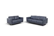 Serene blue leather overstuffed backrests and plush seats loveseat by Acme additional picture 3
