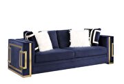 Blue velvet upholstery and gold detail on the base sofa by Acme additional picture 2