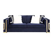 Blue velvet upholstery and gold detail on the base sofa by Acme additional picture 3