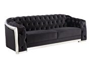 Black velvet upholstery & chrome finish base classic chesterfield design sofa by Acme additional picture 2