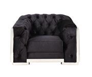 Black velvet upholstery & chrome finish base classic chesterfield design sofa by Acme additional picture 12