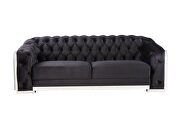 Black velvet upholstery & chrome finish base classic chesterfield design sofa by Acme additional picture 3