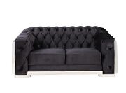 Black velvet upholstery & chrome finish base classic chesterfield design loveseat by Acme additional picture 3